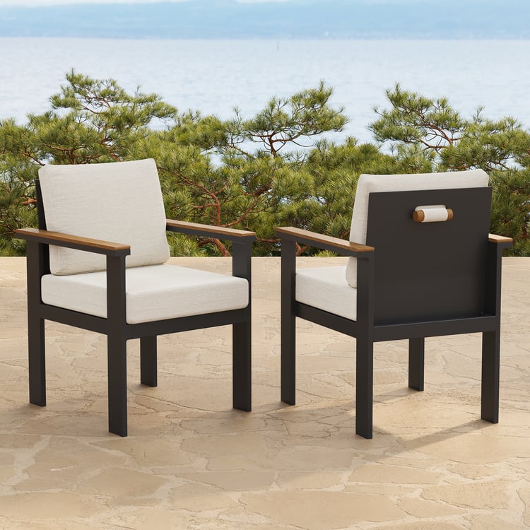 Chaises de salle à manger de jardin Tevara en teck et aluminium blanc, lot de 2
