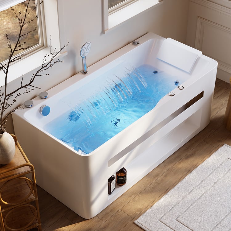 59" Small Whirlpool Bathtub Jetted with LED Lighting 89-Gallon Capacity