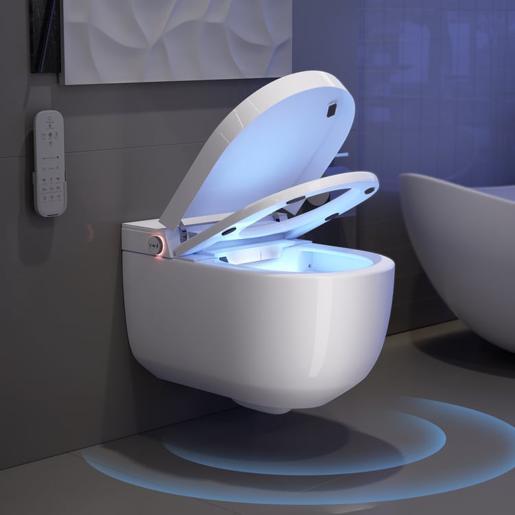 Inodoro de bidé inteligente automático montado en la pared con esterilización UV y doble descarga