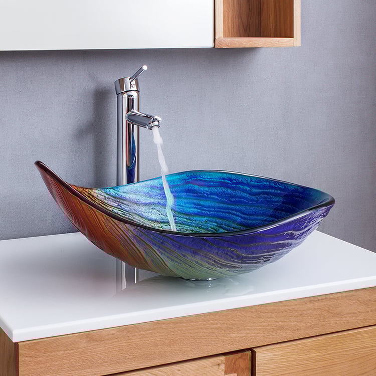 Lavabo de salle de bain en forme de larme multicolore en verre trempé