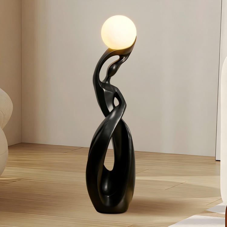 815 mm abstracte zwarte sculptuurlamp met LED-bal, aanraak- en afstandsbediening, oplaadbaar