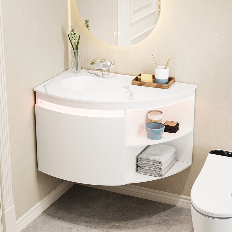 36" rohová koupelnová skříňka s úložným prostorem a LED senzorovým světlem