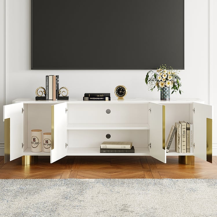 2030 mm TV cabinet, beige and gold color, TV table with