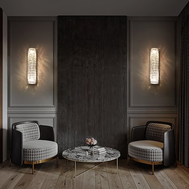 Set of 2 Modern Chrome Crystal  Clear LED Wall Sconces with Warm light