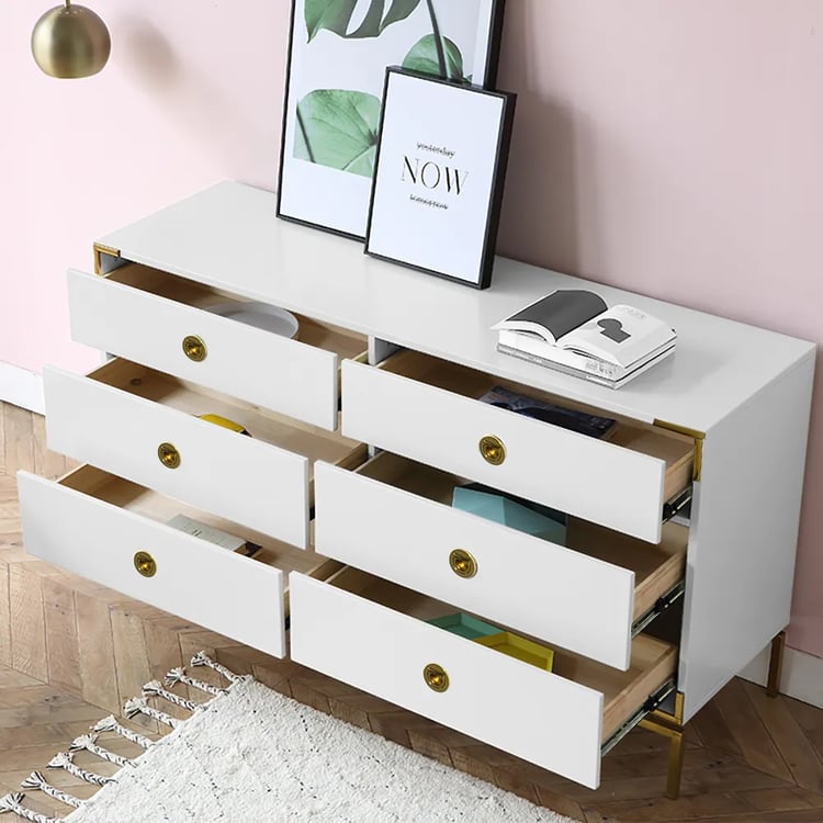 white and gold double dresser Stella 6-Drawer Double Dresser main image 0