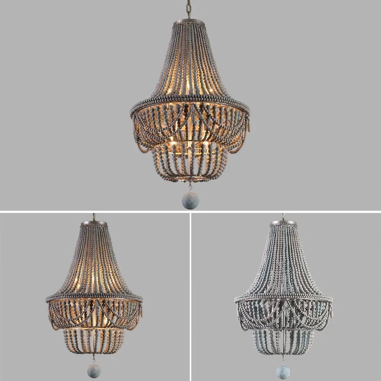 Katia Boho Wood Beaded Chandelier Empire Ceiling Light in