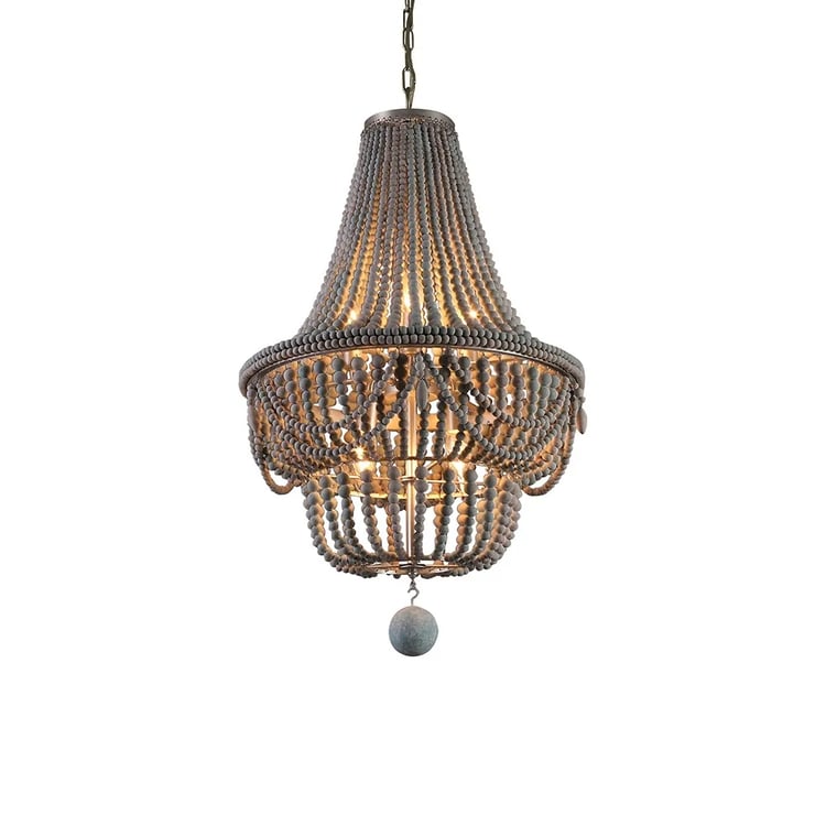 Katia Boho Wood Beaded Chandelier Empire Ceiling Light in