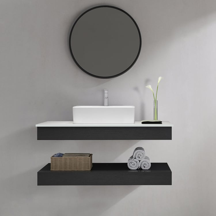 Modern 35" Floating Wall-Mount Single Bathroom Vanity Set with Stone ...
