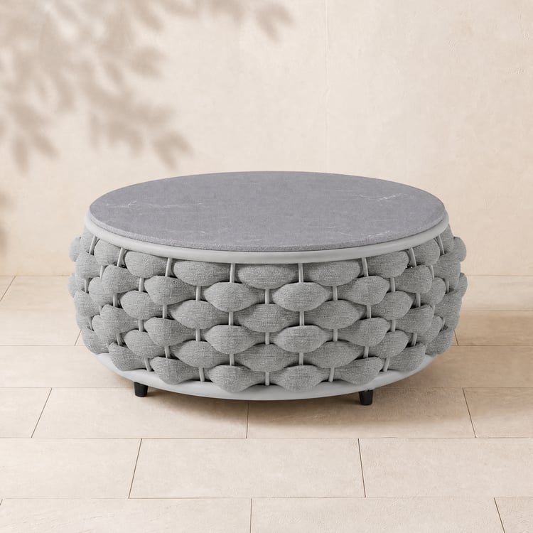 Grey woven sintered stone garden table Cocaro with storage