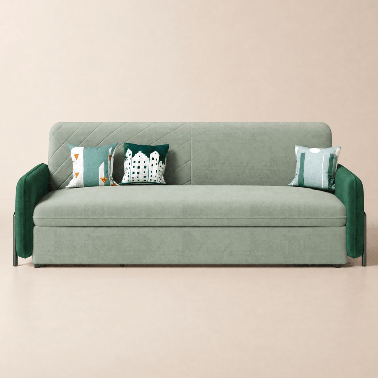 Sofá cama convertible tapizada de 3 plazas en tela terciopelo de 200 cm - verde
