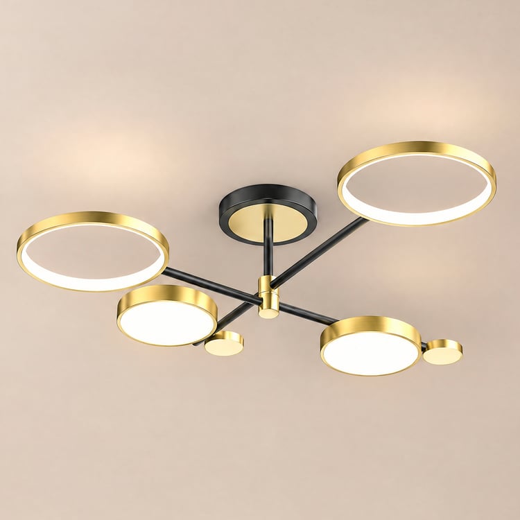 Nordic Style Semi Flush Mount Lighting Gold/Black Ceiling Light Fixture LED Ring