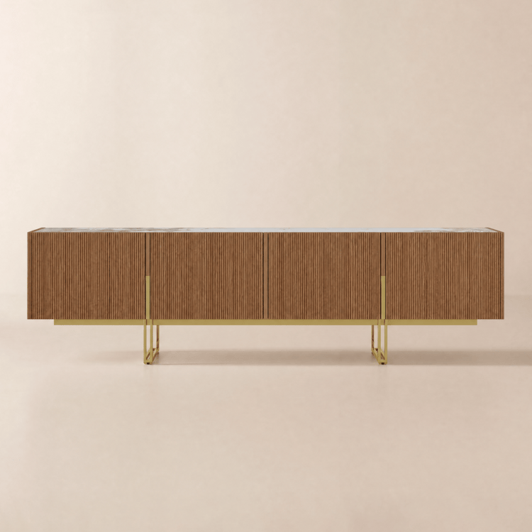 Grovyn 200 cm Sintered Stone Top Fluted TV Unit with Spacious Cabinets