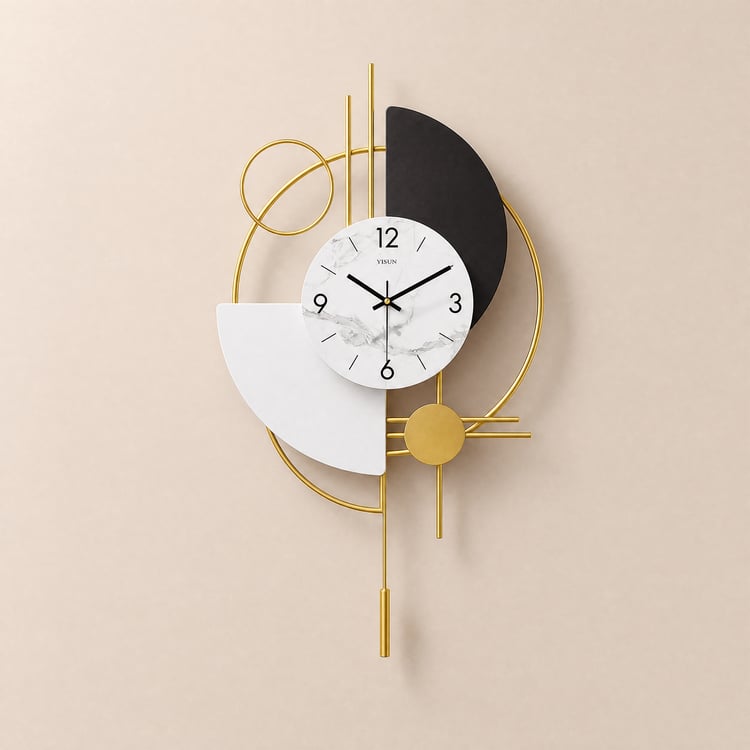 3D Mute Metal Wall Clock with Gold Pendulum Modern Round Decor Art Living Room Bedroom