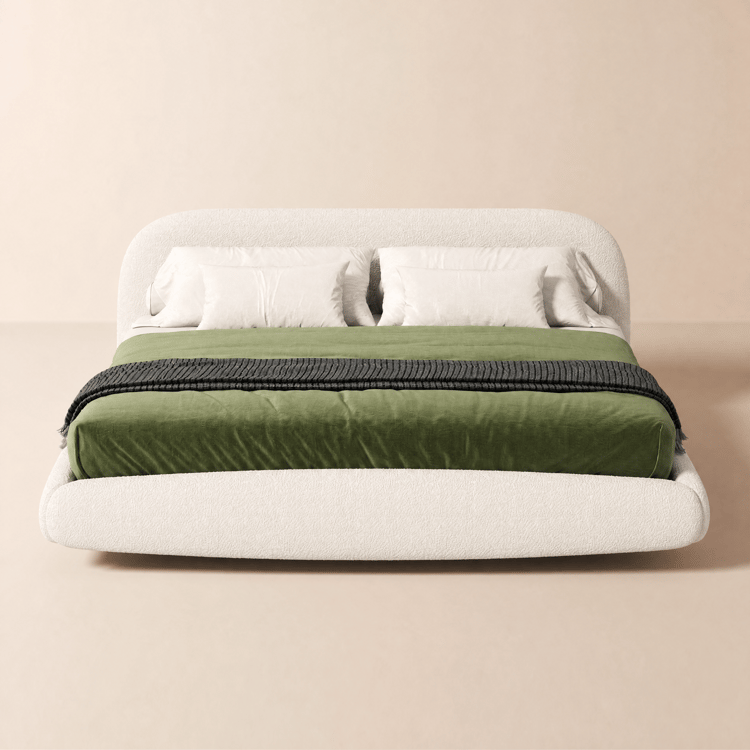 Queen Size Boucle Floating Upholstered Bed with Light