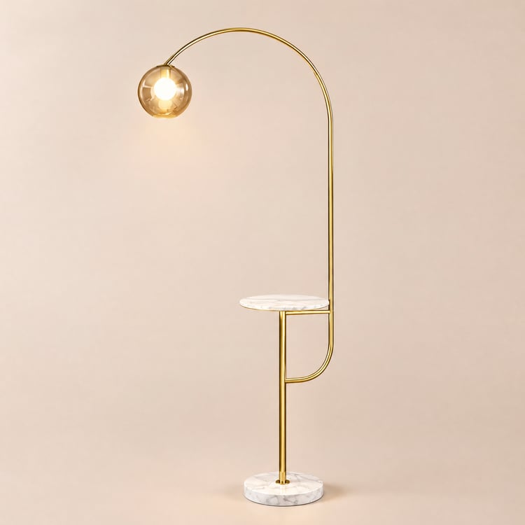 Modern Arc Floor Lamp with Shelf & Wireless Charger & USB Charging Port