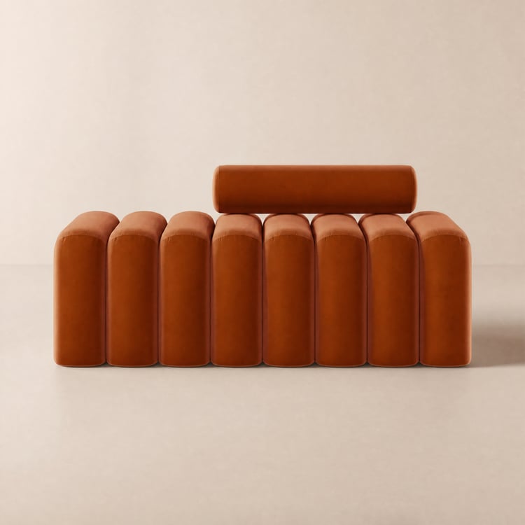Banco tapizado con diseño acolchado y respaldo redondo naranja 120cm