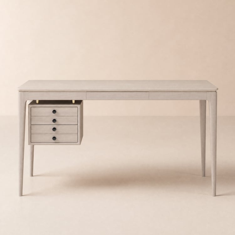 Mid-century Style Whitewash Ash Wood Home Office Desk with 3 Drawers (55.1")