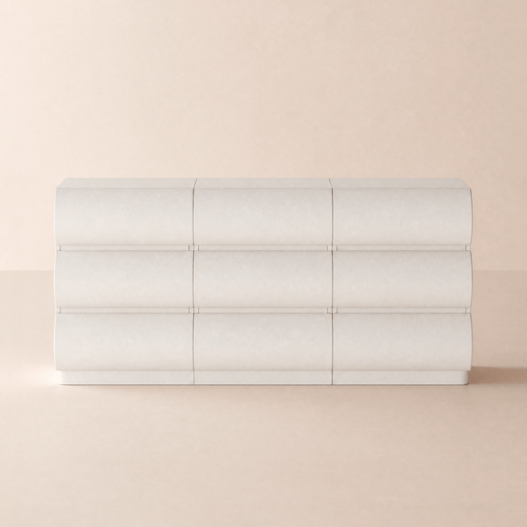 Humply 150 cm White Leather 9-Drawer Dresser
