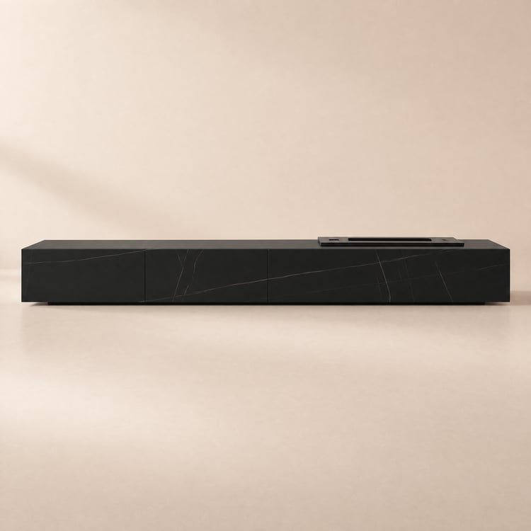 87" Modern Sintered Stone LED Flame Humidifier TV Stand with 2 Drawers