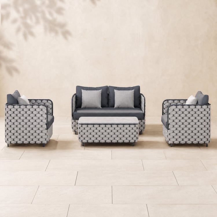 Salon de jardin Martic en aluminium tressé gris résistant aux intempéries pour 4 personnes