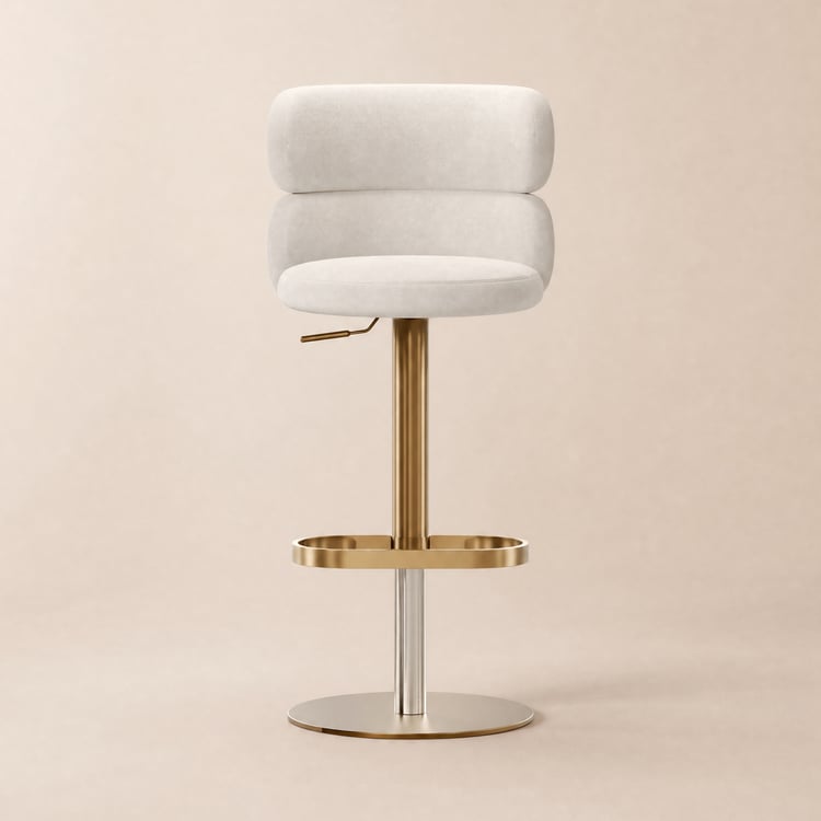 Taburete de bar giratorio en terciopelo con altura ajustable blanco cálido, 1 unidad