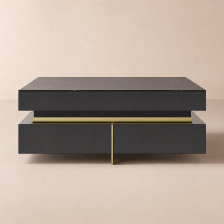 Modern 43" Square Black Sintered Stone Coffee Table with 4 Drawers