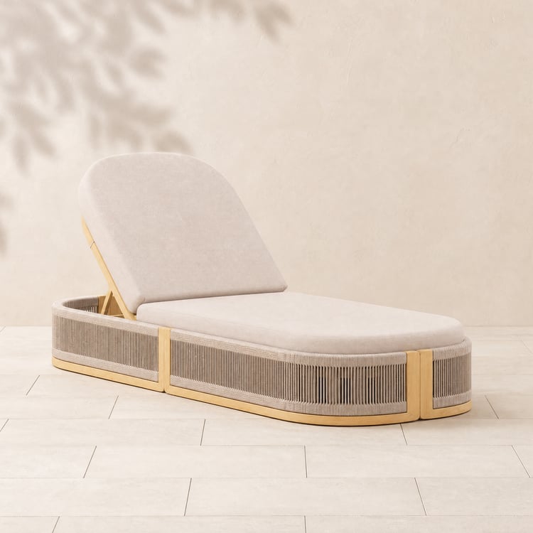 Chaise longue inclinable d'extérieur Costra en aluminium et tissage de corde, coloris ivoire