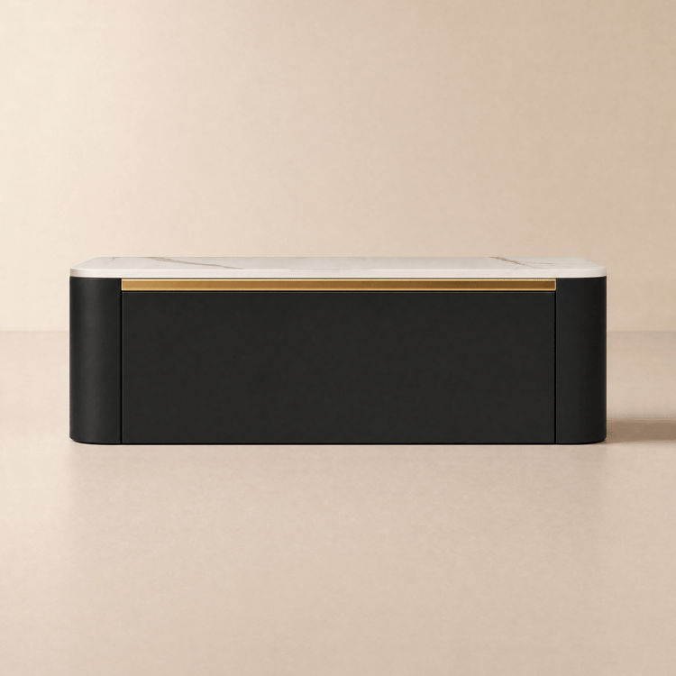 Black Leather Floating Nightstand