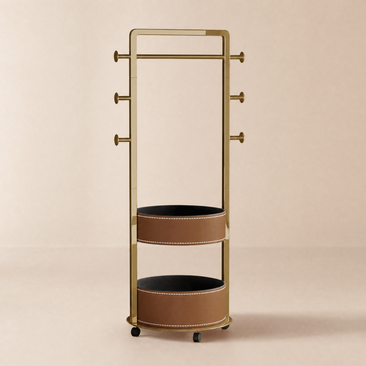 Perchero con 2 bandejas para silla de montar, de piel, tipo árbol