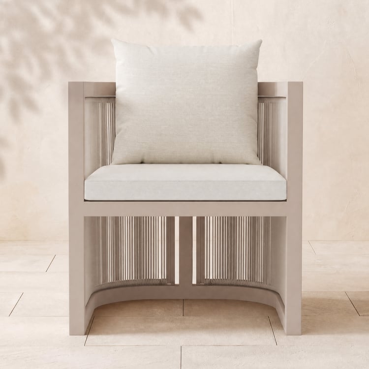 Wevara 2 Pieces Modern Aluminium & Ropes Outdoor Dining Chair Set in Sand & Oatmeal