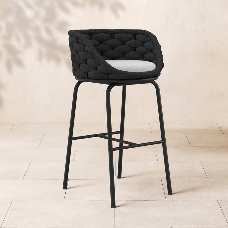 2 Pieces Outdoor Chair Patio Woven Rope & Aluminium 965 mm Bar Stools Set with Swivel Base