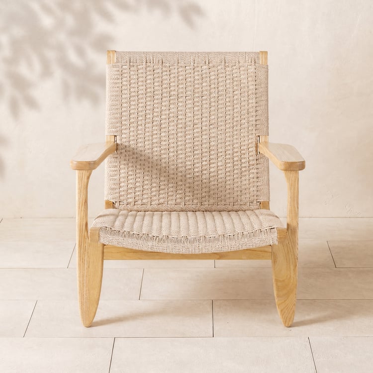 Fauteuil de salon 105° en bois massif avec dossier et assise en papier kraft