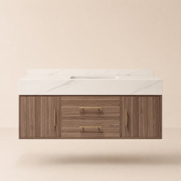 Modern 39" Walnut Floating Single Bathroom Vanity with Sintered Stone Top and Sink