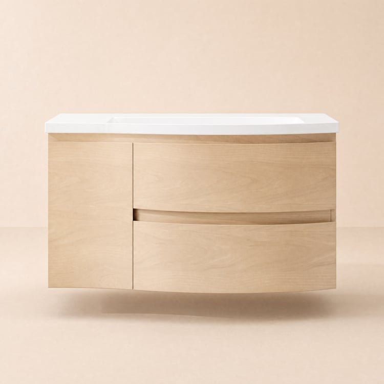 35" Floating Single Curved Bathroom Vanity with Sink & Storage