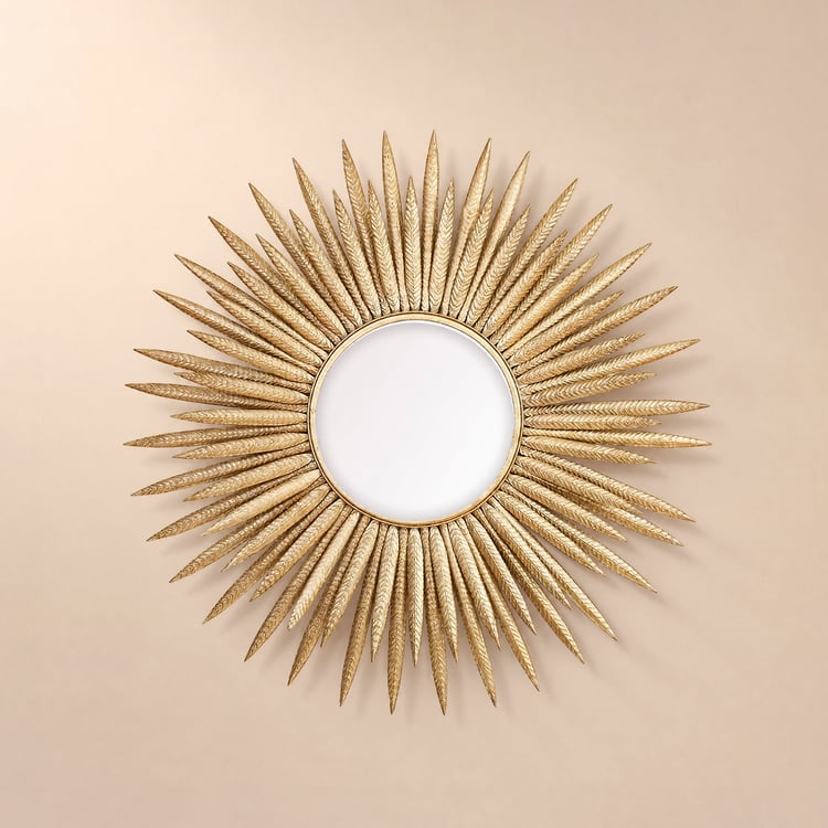 857 mm großer luxuriöser kreativer goldener Sunburst-Wandspiegel aus Metall, Dekoration für Wohnzimmer