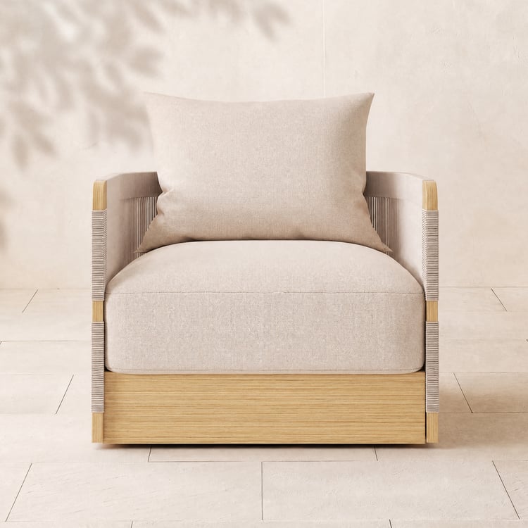 Costra Outdoor Aluminium & Rope Weave Swivel Lounge Chair in Ivory