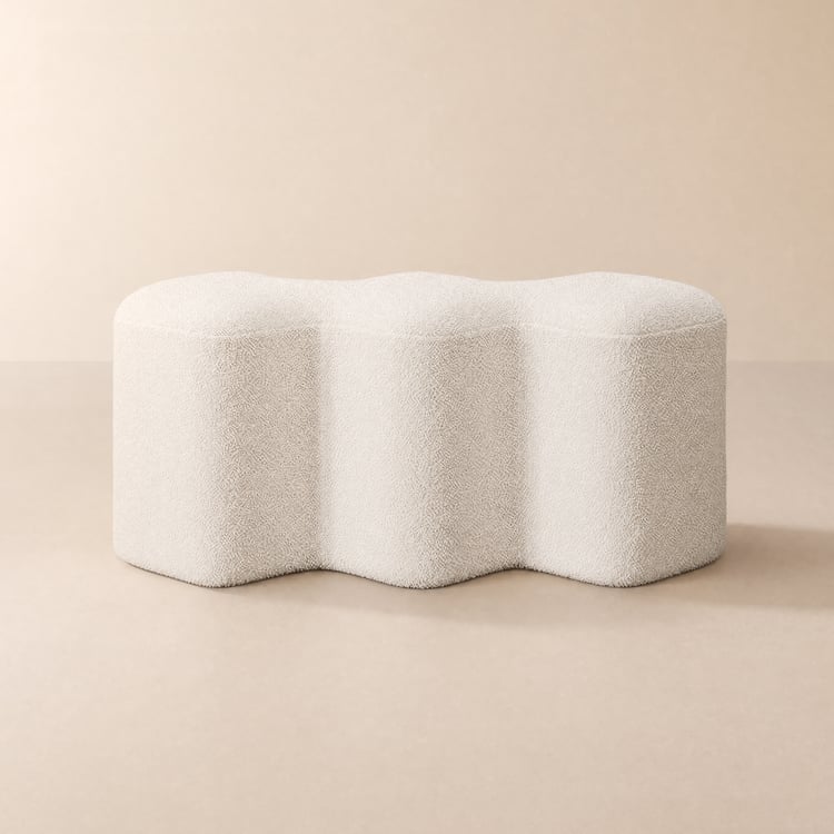 Banco para recibidor moderno blanco tapizado con boucle, marco otomano de madera