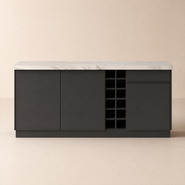 Japandi LED Kitchen Island with Versatile Storage in Black and White 1830 mm