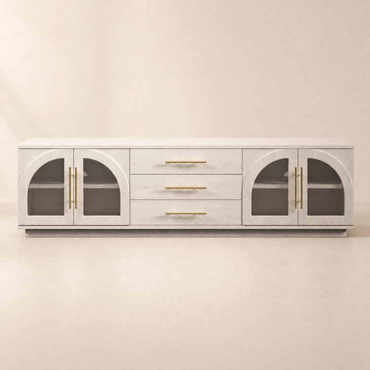 Arune183 cm Arched Glass Doors TV Stand with Storage and LED