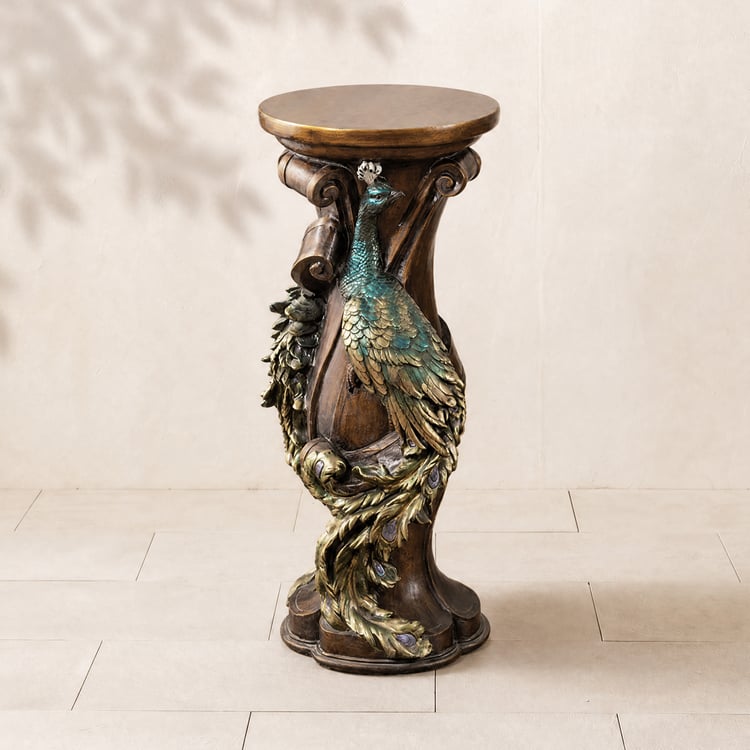 32.5" Rustic Resin Peacock Plant Stand Indoor Multi-Colored Freestanding Planter