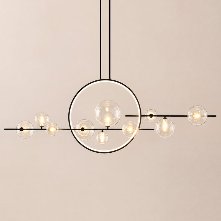 Modern Linear 10-Light Black Island Pendant Light for Kitchen & Dining Room