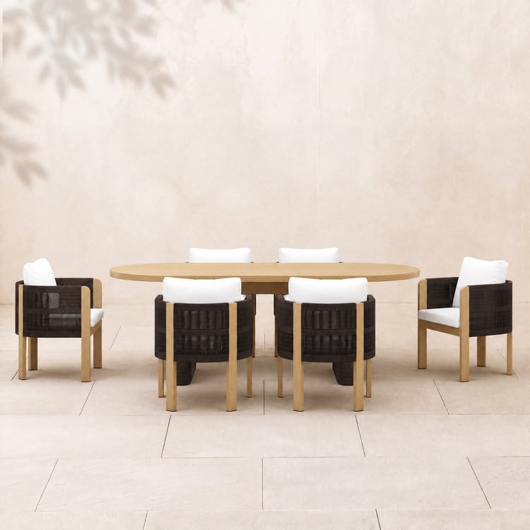 Costra 7-Piece Outdoor Rope Weave & Aluminum Extendable Dining Set with 6 Chairs in Black