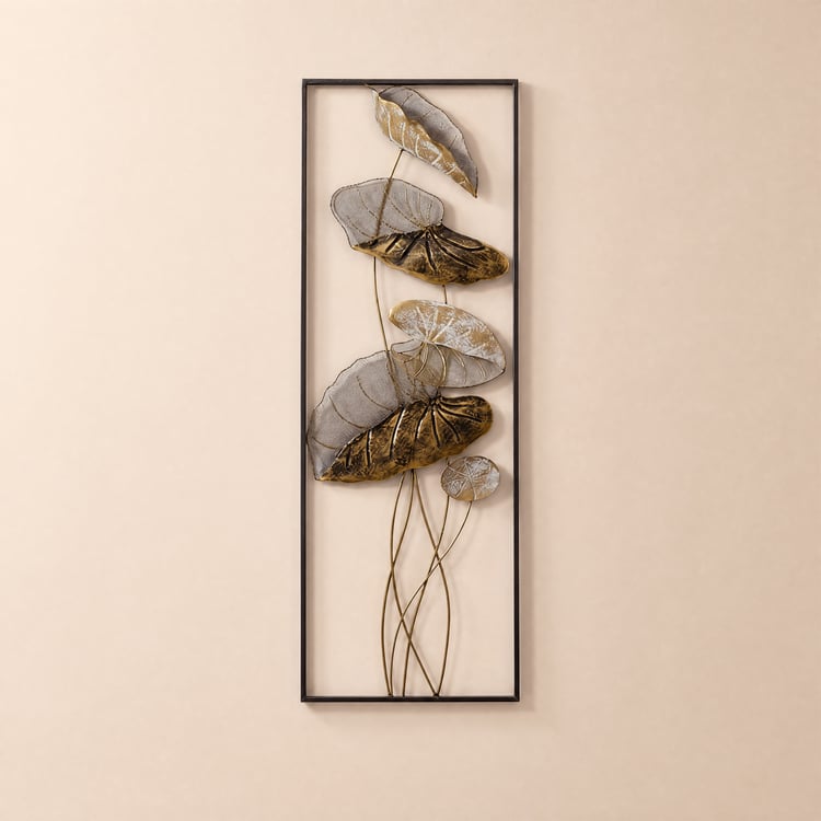 910mm 2 Pieces Metal Lotus Leaves Wall Decor Set for Living Room with Black Frame