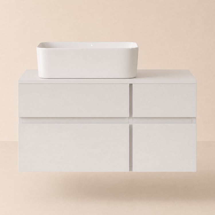 Modern 31.5" Floating Single Bathroom Vanity with Stone Resin Top, Ceramic Basin