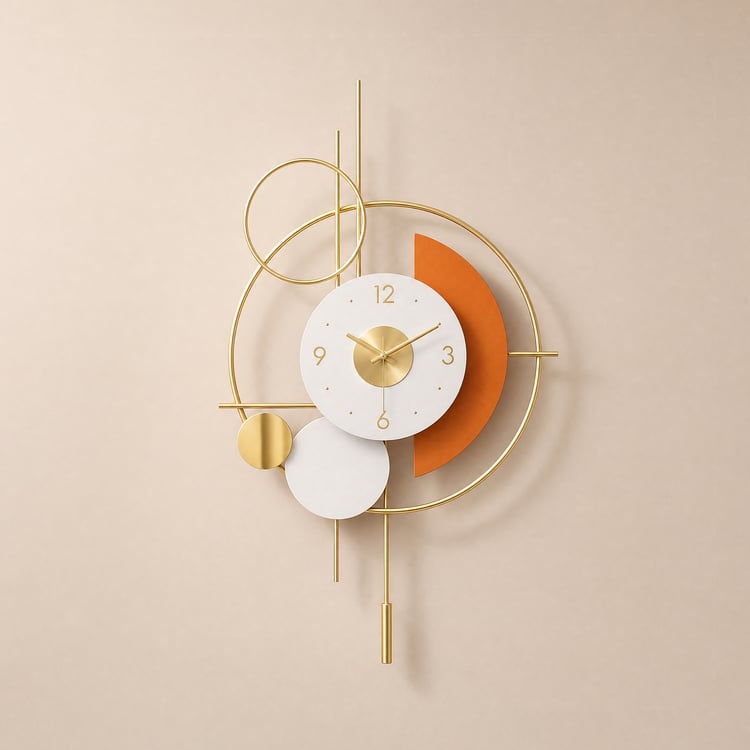 Modern 3D Round Wall Clock Decor Gold Pendulum Geometric Mute Metal Home Clock Art