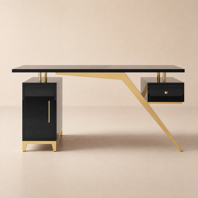 Hungled modern wooden office desk with filing cabinet