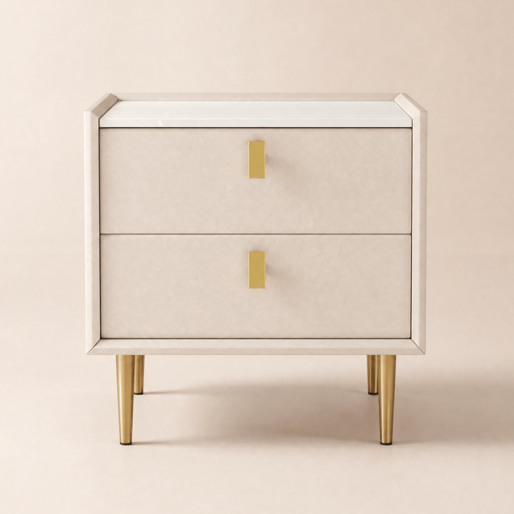 Sintered Stone Top 2-Drawer Leather Bedside Table