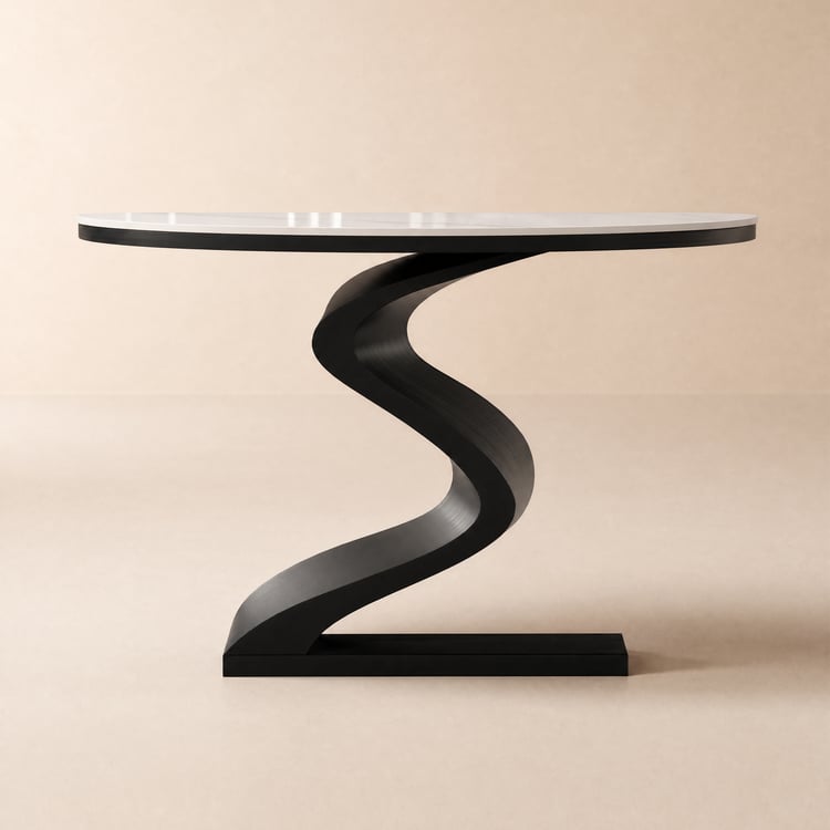 Consola recibidor semicircular de 100 cm con tapa de piedra sinterizada blanco