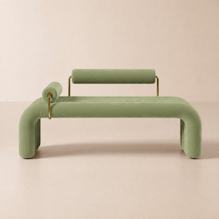 Banc capitonné Green Line moderne, banc d'entrée rembourré en velours, finition dorée