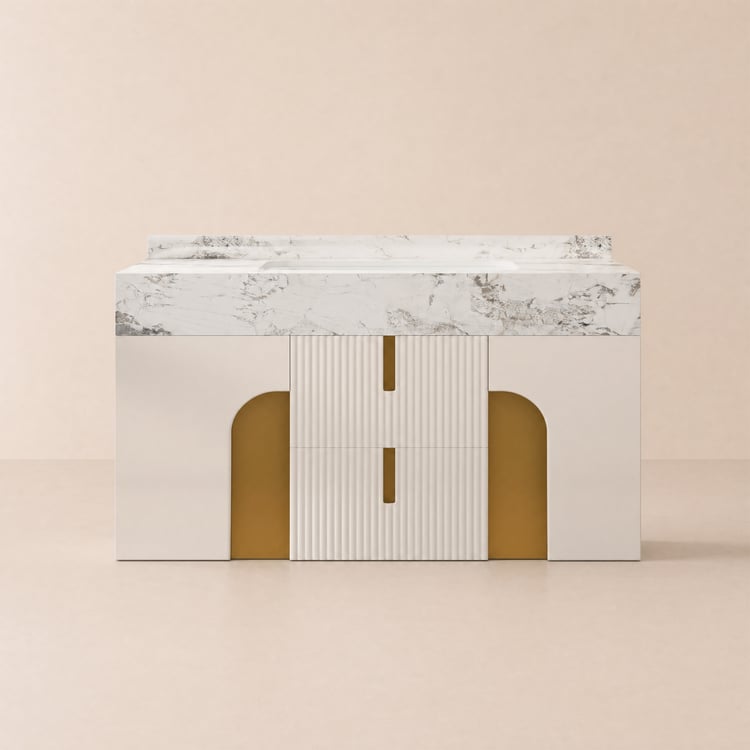 Meuble-lavabo simple flottant Artis de 91,44 cm avec lavabo, plan en pierre frittée, grand espace de rangement